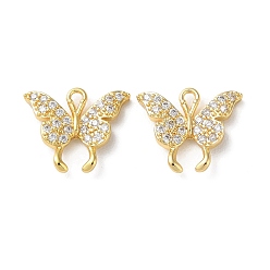 Настоящее золото 18K Латунные микро проложить кубического циркония прелести, без кадмия, без никеля и без свинца, бабочки прелести, реальный 18 k позолоченный, 12x14x2.5 мм, отверстие : 1.3 мм