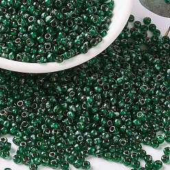 (RR4507) Transparent Green Picasso MIYUKI Round Rocailles Beads, Japanese Seed Beads, (RR4507) Transparent Green Picasso, 8/0, 3mm, Hole: 1mm, about 19000~20500pcs/pound