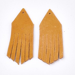 Orange Eco-Friendly Sheepskin Leather Tassel Pendants, Gold, 49x18x1mm, Hole: 1.4mm