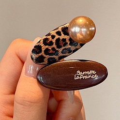 Кокосово-Коричневый Заколки-крокодилы из сплава и смолы, заколки для волос для женщин и девочек, овальный с леопардовой печатью, кокосового коричневый, 40~40.5x17.5x12~20 мм