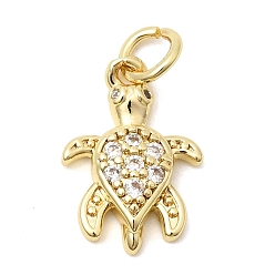 Настоящее золото 18K Подвески из латуни с прозрачным фианитом, без свинца и без кадмия, долговечный, черепаховые чары, реальный 18 k позолоченный, 15x10.5x3 мм, Перейти кольцо: 5x1 мм, внутренний диаметр: 3 мм