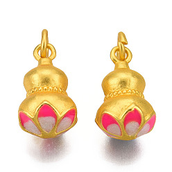 Темно-Розовый Подвески из эмали и сплава, без кадмия и без свинца, с прыжковых колец, матовый золотой цвет, Горлянка, темно-розовыми, 15.5x9x9 мм, Перейти кольцо: 5x1 мм, 3 мм внутренним диаметром