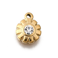 Настоящее золото 18K 304 прелести нержавеющей стали, со стразами, цветочный шарм, ионное покрытие (ip), реальный 18 k позолоченный, 11x8.5x3 мм, отверстие : 1.2 мм