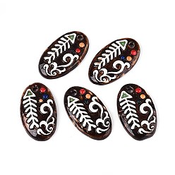 Кокосово-Коричневый Ручной работы фарфора большие кулоны, Овальный с рыбой, фантазии античного стекла фарфора, кокосового коричневый, 58.5~62x35~36x10 мм, отверстие : 4.5~5 мм