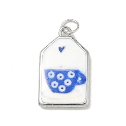 Drink Colgantes de latón esmaltado impreso, Platino, beber, 22x13x3 mm, agujero: 3.5 mm