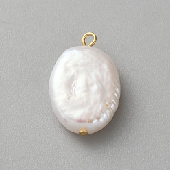 Oval Подвески из натурального барочного жемчуга кеши, с медными петлями, золотые, цветочный белый, овальные, 18x11.5x4.5 мм, отверстие : 1.6 мм