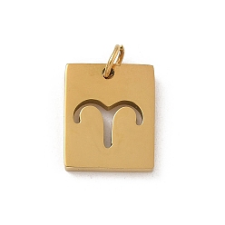 Овен 304 прелести нержавеющей стали, с целью перехода в кольце, золотые, прямоугольник с подвеской в виде созвездия, Овен, 12x10x1.5 мм, отверстие : 3 мм