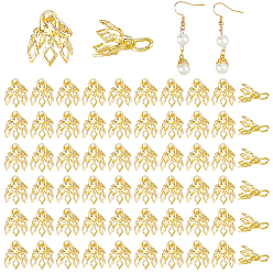 Golden 80Pcs Flower Rack Plating Brass Filigree Bead Cap Bails, 7-Petal, Golden, 8x8mm, Hole: 3mm