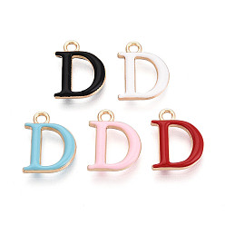 Letter D Стойки обшивки сплава эмали подвески, письмо амулеты, без кадмия, без никеля и без свинца, золотые, Буква D, 15.5~19.5x5.5~16.5x2.5 мм, отверстие : 1.8~2 мм