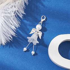 Белый Подвесные украшения из матового акрила и стеклянных жемчужных бусин, с карабин-лобстерами , ангел, белые, 61 мм