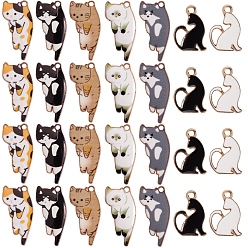 Mixed Color 28Pcs 7 Style Alloy Enamel Pendants, Cat, Golden, Mixed Color, 17~25x11.5~13x2mm, Hole: 1.6~1.8mm, 4pcs/style