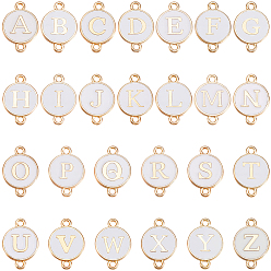 Белый 52 шт. 26 стили сплав эмалированные буквы звенья соединительные подвески, плоско-круглые, золотые, белые, 17x12x2 мм, отверстие : 1.5 мм, 26 шт / комплект