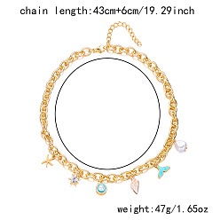 Золотой Летнее пляжное ожерелье для женщин из сплава с эмалированным покрытием в форме рыбьего хвоста и подвеской из пластиковых жемчужин., глубокое синее небо, золотые, 16.93 дюйм (43 см)