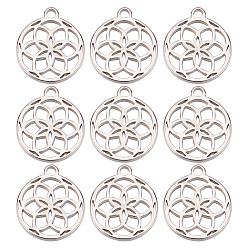 Нержавеющая Сталь Цвет 30шт. подвески из нержавеющей стали, полый, плоская круглая с подвеской в виде цветка, цвет нержавеющей стали, 10.5x9x1 мм, отверстие : 1 мм