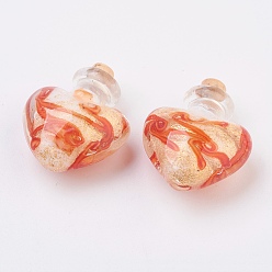 Mixed Color Handmade Lampwork Perfume Bottle Pendants, Essential Oil Bottle, with Gold Sand, Heart, Mixed Color, 30~32mm, Hole: 5.5mm, Bottle Capacity: 0.5~1ml(0.017~0.03 fl. oz)