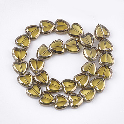 Pale Goldenrod Electroplate Glass Beads Strands, Edge Plated, Heart, Pale Goldenrod, 10x10x4mm, Hole: 1mm, about 30pcs/strand, 11.4 inch