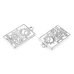 Antique Silver Rack Plating Alloy Pendants, Cadmium Free & Nickel Free & Lead Free, Tarot Charms, Antique Silver, The Moon XVIII, 23.5x14.5x1.5mm, Hole: 1.8mm