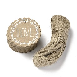 Слово Крафт-бумага подарочные бирки, бирки, с джутовым шпагатом, плоский круглый с кружевом, день святого валентина тематический узор, 4.5x0.05 см, отверстие : 5 мм, 50 шт