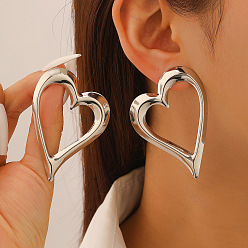 Платина Железные серьги-гвоздики ко Дню святого Валентина, полые сердца, платина, 61x42 мм