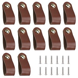 Brown 12 Sets Leather Handle, Jewelry Box Accessories, with Aluminum Screws, Brown, 143x24.5x10mm, Hole: 5mm