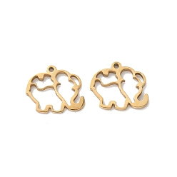 Настоящее золото 18K 304 прелести нержавеющей стали, Слон прелести, полый, реальный 18 k позолоченный, 9x10.5x1 мм, отверстие : 0.8 мм