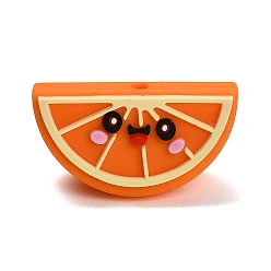 Orange Fruit Theme Food Grade Eco-Friendly Silicone Beads, Orange, Orange Slice, 16x30x13mm, Hole: 2mm