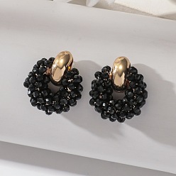 Черный Серьги-гвоздики с железными и стеклянными бусинами, с медной проволокой, золотые, чёрные, 25x20 мм