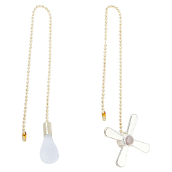 Light Gold Удлинители цепей для потолочных вентиляторов из цинкового сплава, с латунной шариковой цепью, вентилятор и лампочка, золотой свет, 330~355x3 мм, вентилятор: 55x55x15 мм, лампочка: 19x45 мм