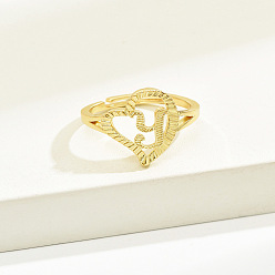 Letter Y Латунные алфавитные регулируемые кольца для женщин, без кадмия, без никеля и без свинца, с сердцем, Письмо Y, 17 мм, размер США 6 1/4 (16.7 мм)