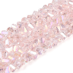 Pink Гальванизируйте прозрачное стекло бисер нитей, треугольные, с покрытием AB цвета, граненые, розовые, 3~3.5x4~4.5x4~4.5 мм, отверстие : 0.8 мм, около 121~131 шт / нитка, 14.37~15.35 дюйм (36.5~39 см)