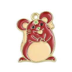 Mouse Подвески из эмали и сплава, золотые, китайский зодиакальный амулет, мышь, 21.5x15.5x1.5 мм, отверстие : 1.6 мм
