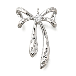 Платина Латунные микро проложить кубического циркония подвески, бантом прелести, платина, 21.5x14x4.5 мм, отверстие : 0.8 мм