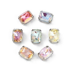Платина Латунные стеклянные стразы пришивные стразы, прямоугольные, граненые, разноцветные, платина, 8x6x5 мм, отверстие : 0.8 мм