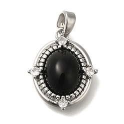 Платина Латунные микро проложить кубического циркония подвески, со стеклом, овальные амулеты, с целью перехода в кольце, платина, 19x15x6 мм, отверстие : 4.5x3 мм