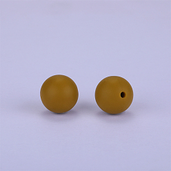 Olive Round Silicone Focal Beads, Chewing Beads For Teethers, DIY Nursing Necklaces Making, Olive, 15mm, Hole: 2mm