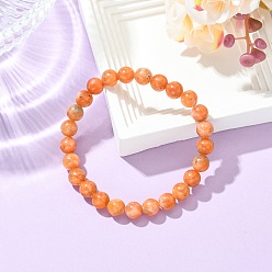 Оранжевый Браслеты из натуральных оранжевых бусин кальцита для женщин и мужчин, круглые, оранжевые, внутренний диаметр: 2.30 дюйм (5.85 см)
