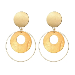 Gold Natural Shell Dangle Earrings, Ring 304 Stainless Steel Stud Earring for Women, Gold, 65x39.5mm