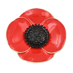 Red Enamel Pins, Alloy Lapel Pin Brooches for Backpack Clothes, Poppy, Light Gold, Red, 69x70mm