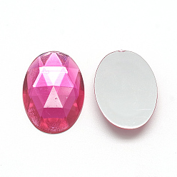 Camellia Acrylic Rhinestone Flat Back Cabochons, Faceted, Bottom Silver Plated, Oval, Camellia, 40x30x7~7.5mm