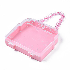 Pink Polystyrene Plastic Bead Containers, Candy Treat Gift Box, for Wedding Party Packing Box, Bag Shapes, Pink, 13.5x13.7x3.5cm, Hole: 61x94mm, compartment: 116x129mm