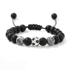 Камень Карты Регулируемые браслеты из плетеных бусин из натурального камня, матовых драгоценных камней и металлической эмали для мужчин, футбол, внутренний диаметр: 2-3/8 дюйм (6 см)