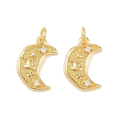 Настоящее золото 18K Латунные микро проложить кубического циркония подвески, луна со звездными чарами, долгоиграющий, стойки покрытие, без свинца и без кадмия, с целью перехода в кольце, реальный 18 k позолоченный, 16x11x2 мм, Перейти кольцо: 5x1 мм, внутренний диаметр: 3.5 мм