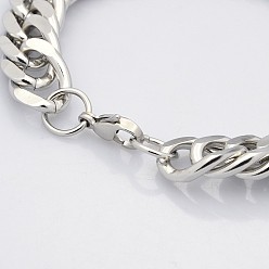 Stainless Steel Color 304 Stainless Steel Double Link Chain Bracelets, with Lobster Claw Clasps, Faceted, Stainless Steel Color, 8-5/8 inch(220mm), 14x5mm