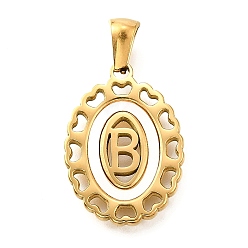 Letter B Золотые подвески 304 из нержавеющей стали, с оболочкой, полый овал с сердцем, В письме, 23x16.5x2 мм, отверстие : 5.5x3 мм