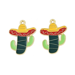 Кактус Подвески из сплава с эмалью на тему Синко де Майо, золотые, кактус, 27x20x1 мм, отверстие : 1.8 мм