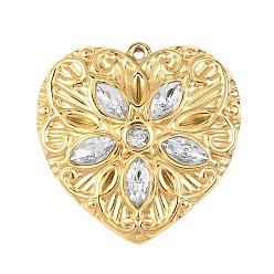 Кристалл 304 из нержавеющей стали с горный хрусталь подвески, сердце прелести, вакуумное покрытие pvd, реальный 18 k позолоченный, кристалл, 34.5x33.5x5 мм, отверстие : 1.6 мм