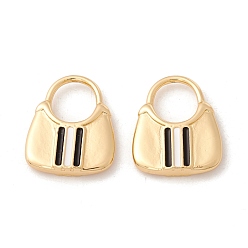 Белый Латунь эмаль подвески, с прыжковых колец, реальный 18 k позолоченный, без кадмия и без свинца, долговечный, сумочка, белые, 19x15x3 мм, отверстие : 8.5x7.5 мм