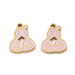 Lilac 304 Stainless Steel Enamel Pendants, Underwear Charms, Ion Plating(IP), Golden, Lilac, 12x10x1.5mm, Hole: 1.4mm