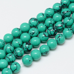 Синтетическая Бирюза Окрашенные синтетические бирюзовые бусины, круглые, 10 мм, отверстие : 2 мм, около 42 шт / нитка, 14.96 дюйм