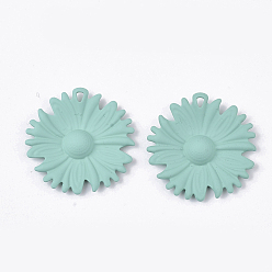 Medium Turquoise Spray Painted Iron Pendants, Flower, Medium Turquoise, 33.5x33x4mm, Hole: 3x2mm